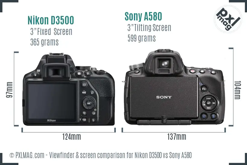 Nikon D3500 vs Sony A580 Screen and Viewfinder comparison