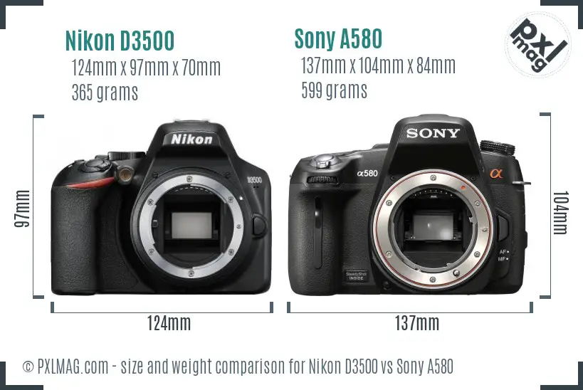 Nikon D3500 vs Sony A580 size comparison