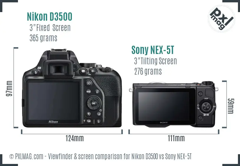 Nikon D3500 vs Sony NEX-5T Screen and Viewfinder comparison