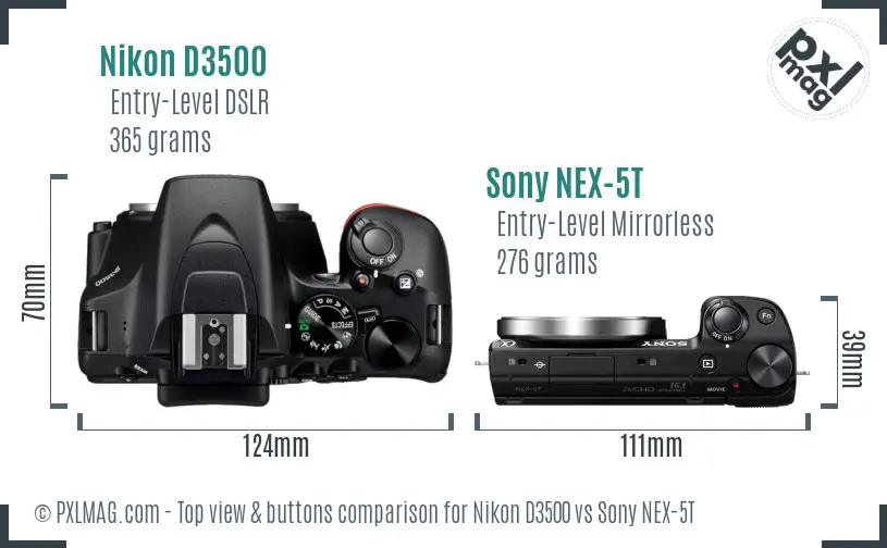 Nikon D3500 vs Sony NEX-5T top view buttons comparison