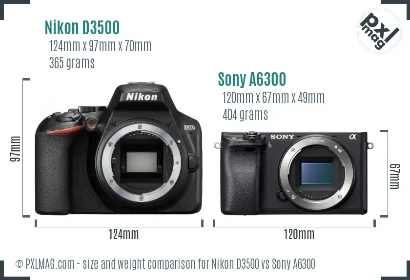 Nikon D3500 vs Sony A6300 size comparison