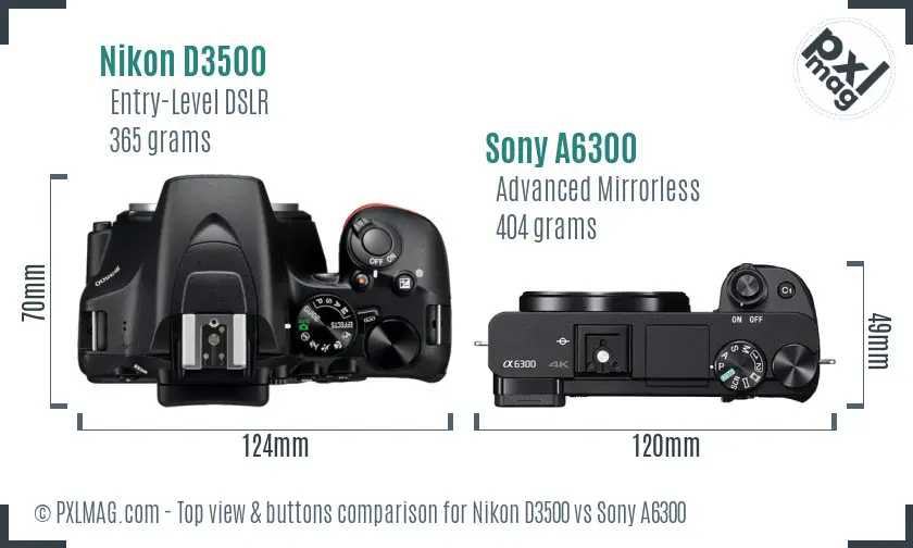 Nikon D3500 vs Sony A6300 top view buttons comparison