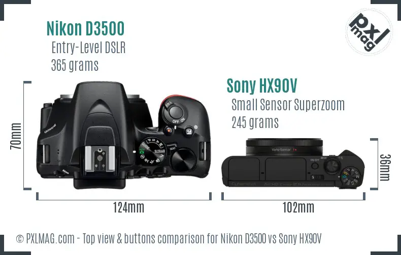 Nikon D3500 vs Sony HX90V top view buttons comparison