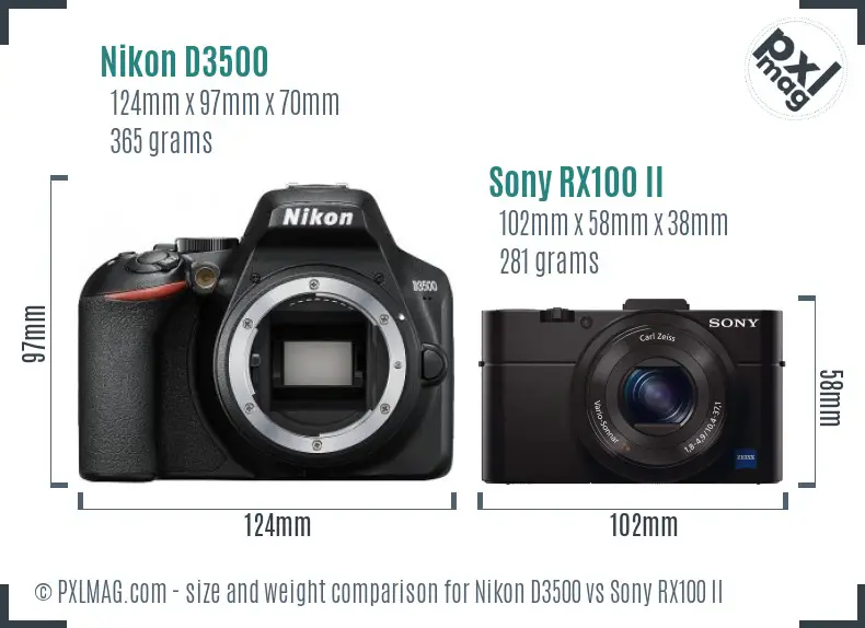 Nikon D3500 vs Sony RX100 II size comparison