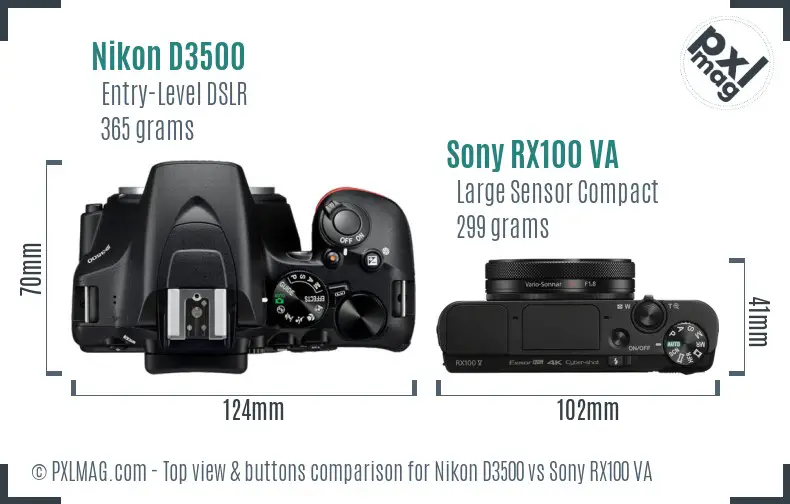 Nikon D3500 vs Sony RX100 VA top view buttons comparison