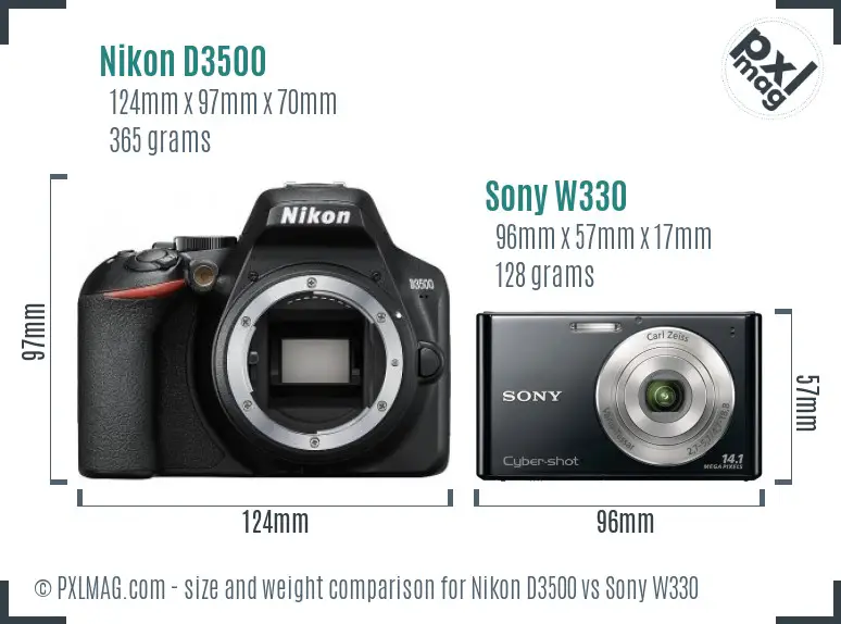 Nikon D3500 vs Sony W330 size comparison