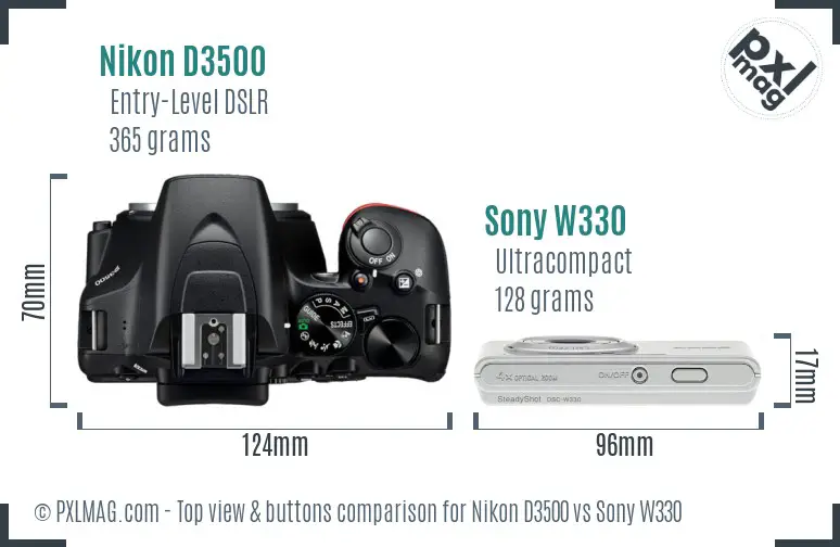 Nikon D3500 vs Sony W330 top view buttons comparison