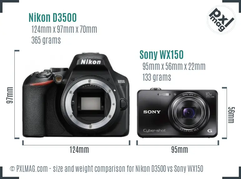 Nikon D3500 vs Sony WX150 size comparison