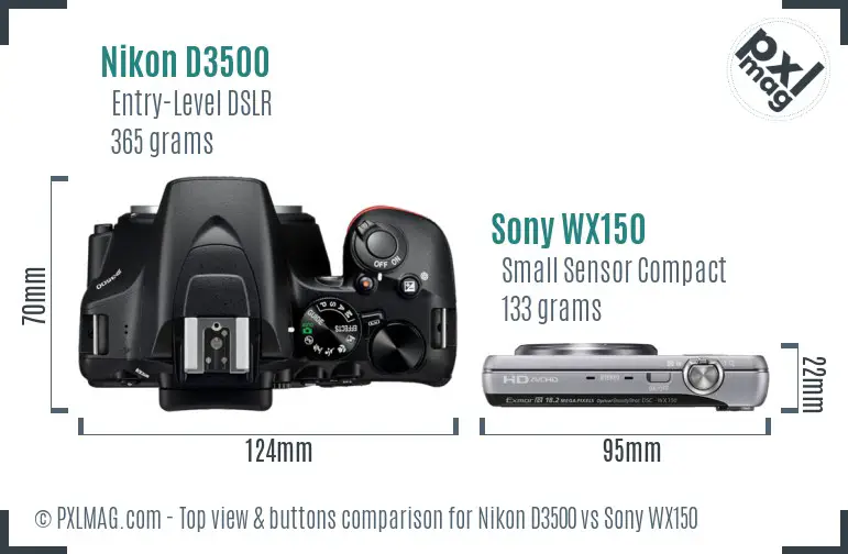 Nikon D3500 vs Sony WX150 top view buttons comparison
