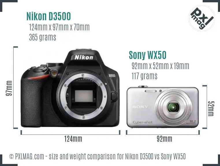 Nikon D3500 vs Sony WX50 size comparison