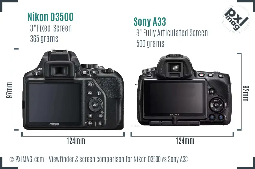 Nikon D3500 vs Sony A33 Screen and Viewfinder comparison