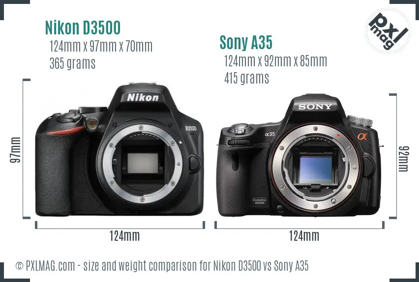 Nikon D3500 vs Sony A35 size comparison