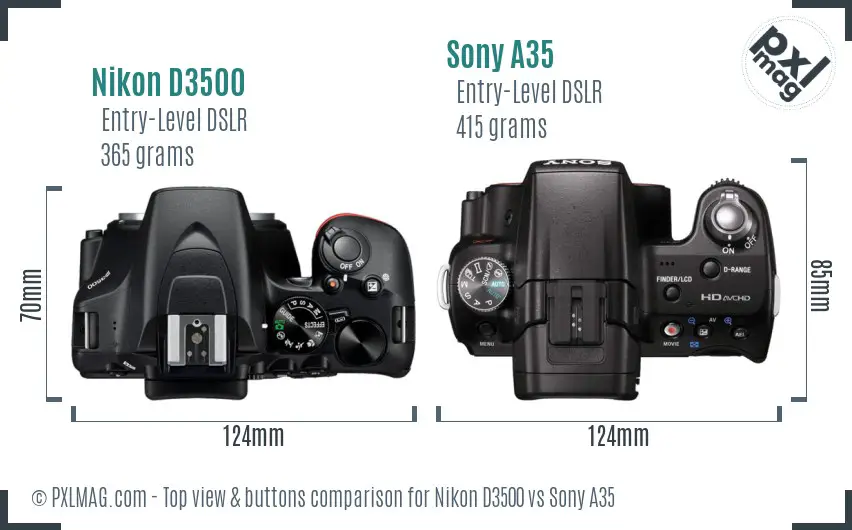 Nikon D3500 vs Sony A35 top view buttons comparison