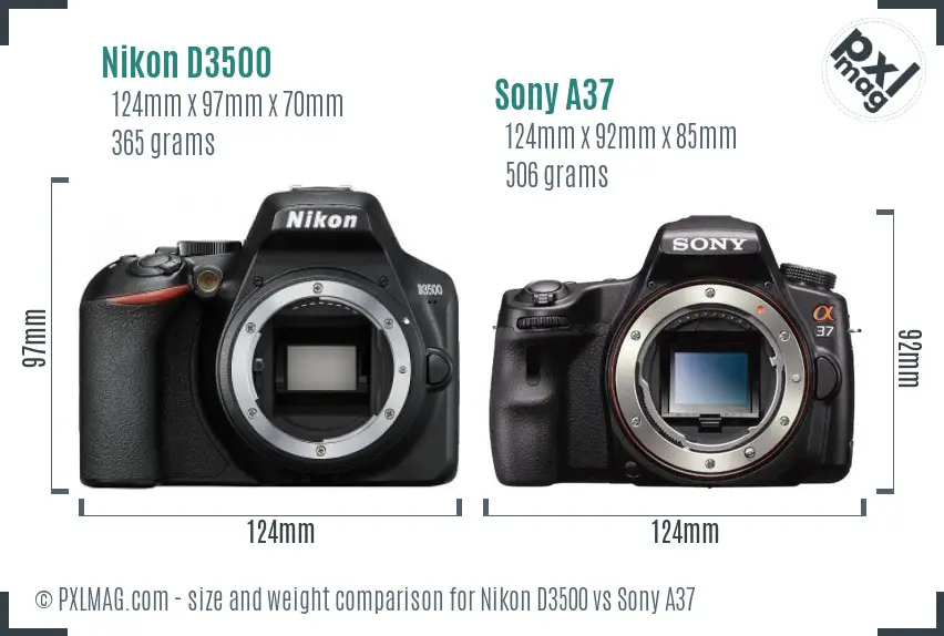 Nikon D3500 vs Sony A37 size comparison