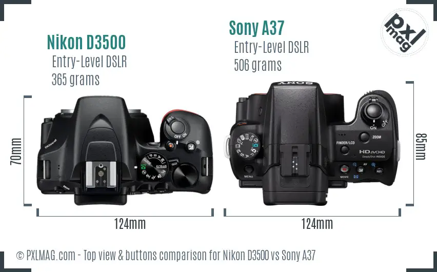 Nikon D3500 vs Sony A37 top view buttons comparison