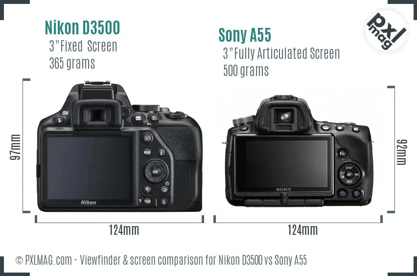 Nikon D3500 vs Sony A55 Screen and Viewfinder comparison
