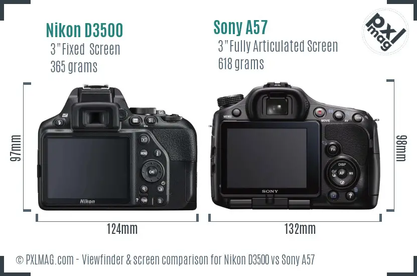 Nikon D3500 vs Sony A57 Screen and Viewfinder comparison