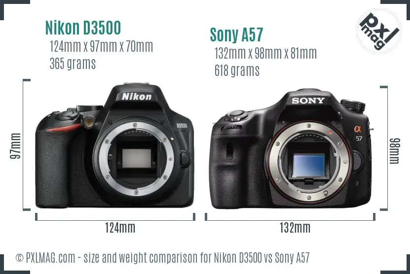 Nikon D3500 vs Sony A57 size comparison