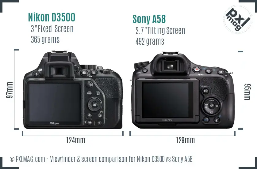 Nikon D3500 vs Sony A58 Screen and Viewfinder comparison
