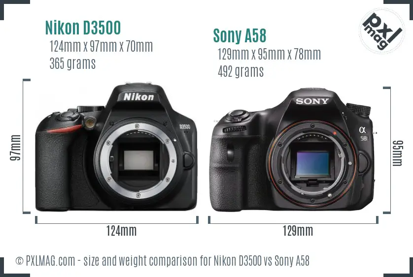 Nikon D3500 vs Sony A58 size comparison