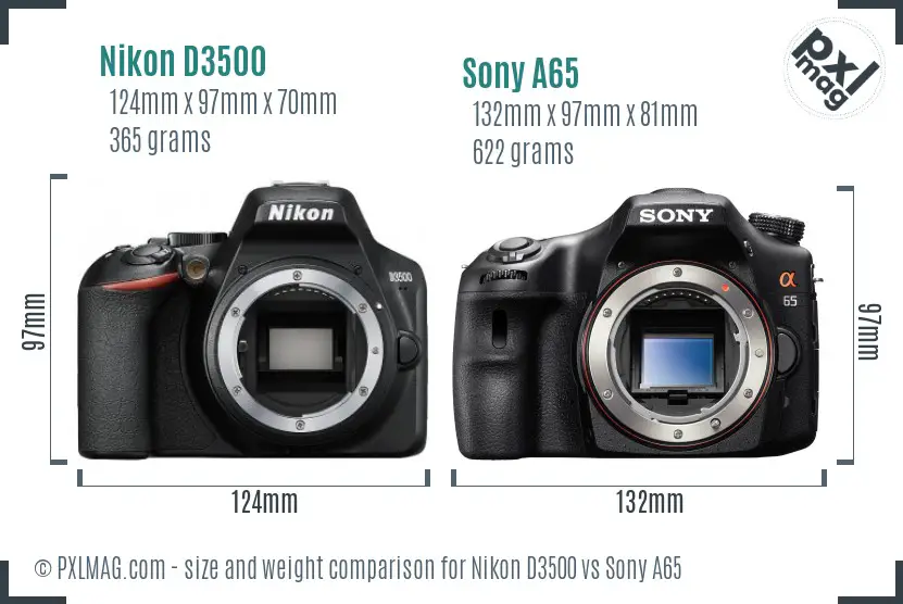 Nikon D3500 vs Sony A65 size comparison