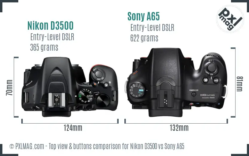 Nikon D3500 vs Sony A65 top view buttons comparison