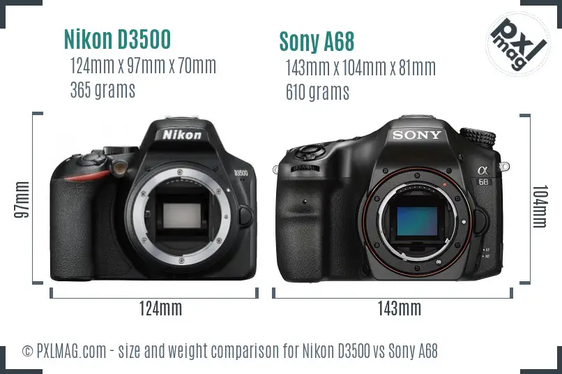 Nikon D3500 vs Sony A68 size comparison
