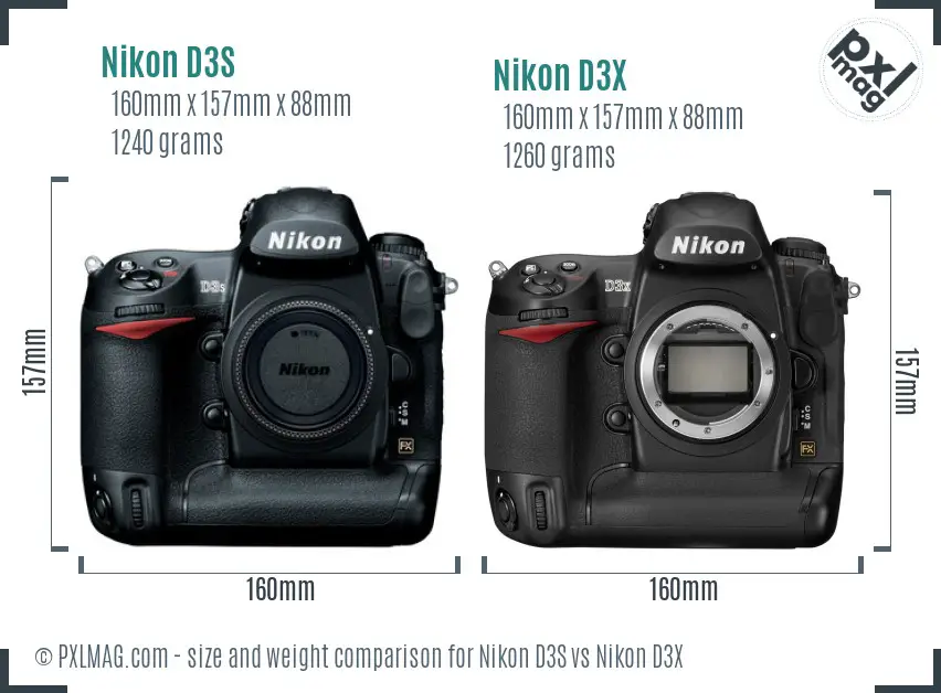 Nikon D3S vs Nikon D3X size comparison
