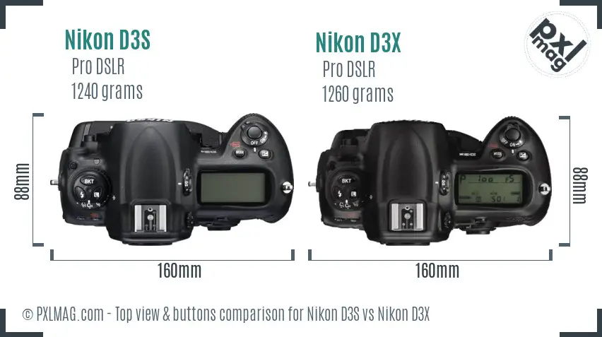 Nikon D3S vs Nikon D3X top view buttons comparison