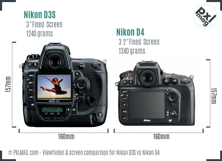 Nikon D3S vs Nikon D4 Screen and Viewfinder comparison