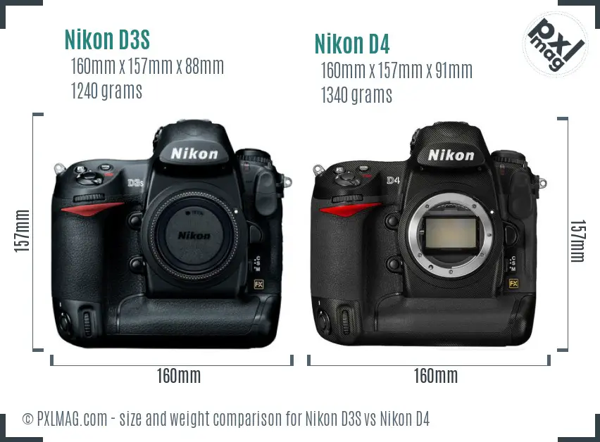 Nikon D3S vs Nikon D4 size comparison