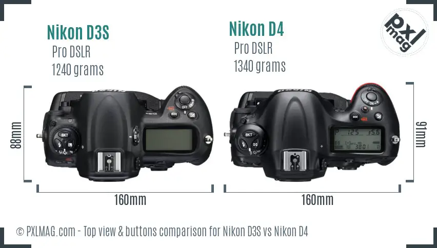 Nikon D3S vs Nikon D4 top view buttons comparison