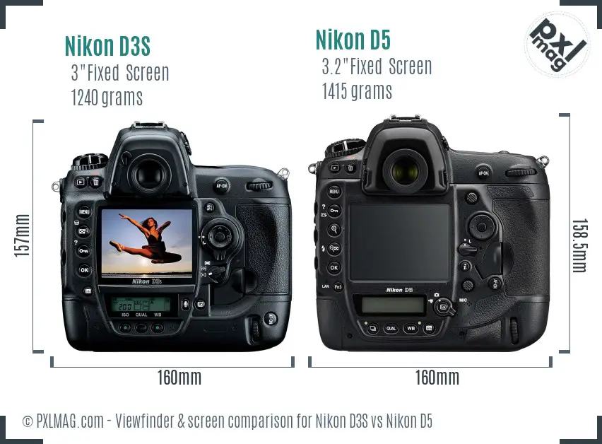 Nikon D3S vs Nikon D5 Screen and Viewfinder comparison
