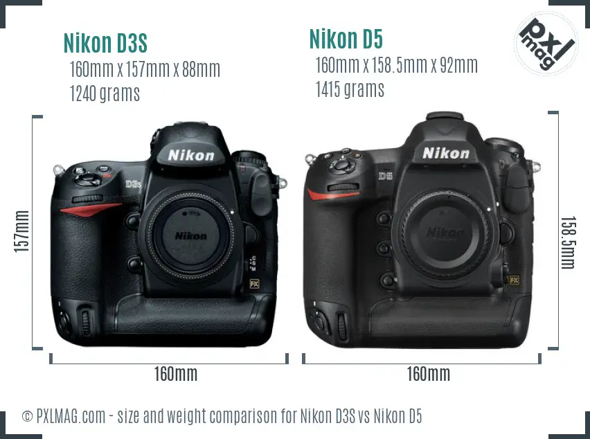 Nikon D3S vs Nikon D5 size comparison