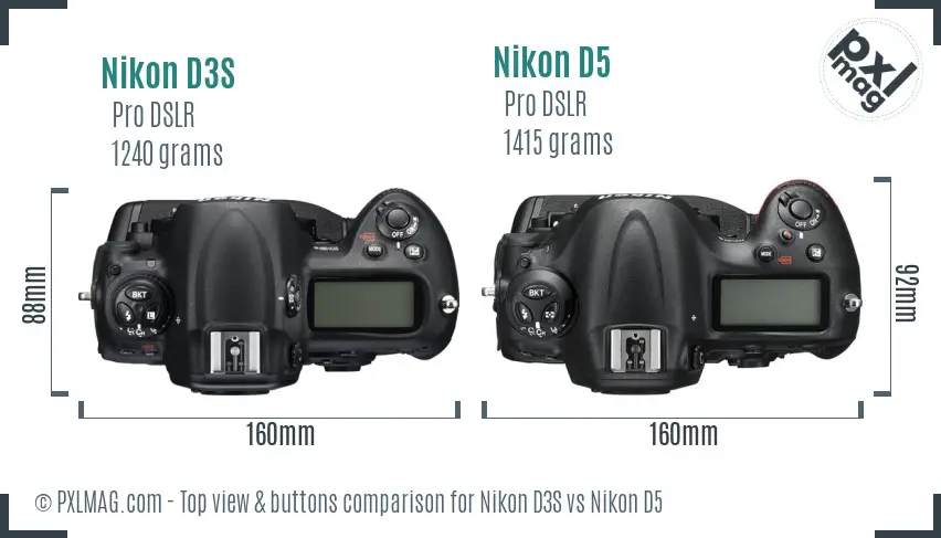Nikon D3S vs Nikon D5 top view buttons comparison