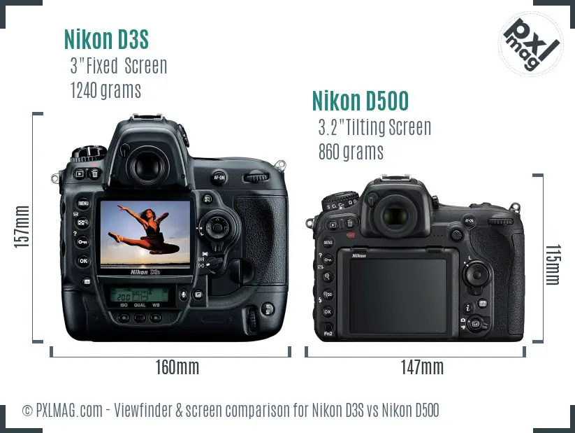 Nikon D3S vs Nikon D500 Screen and Viewfinder comparison