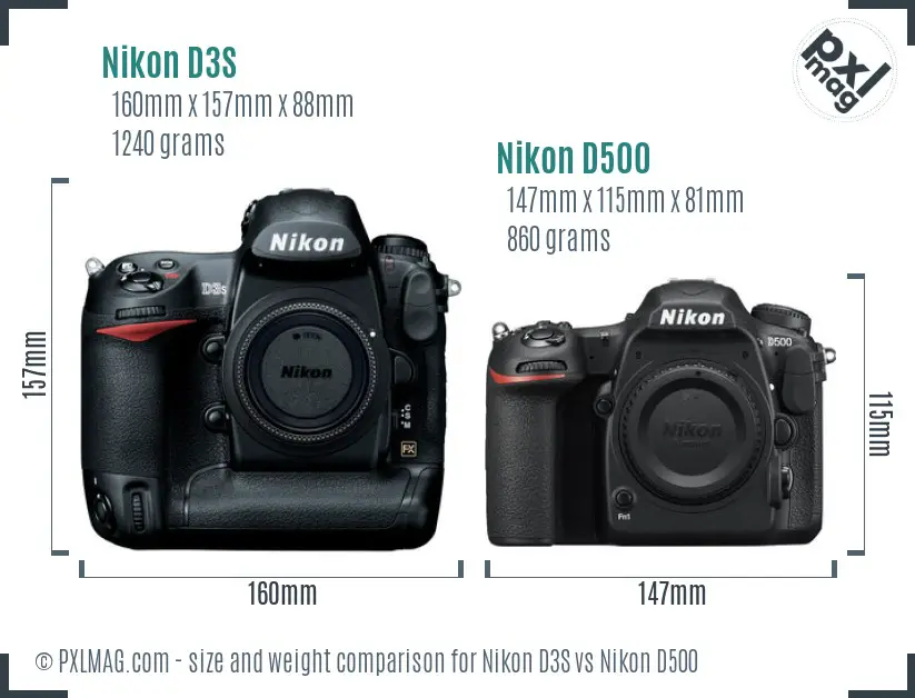 Nikon D3S vs Nikon D500 size comparison Nikon D3S vs Nikon D500 size comparison