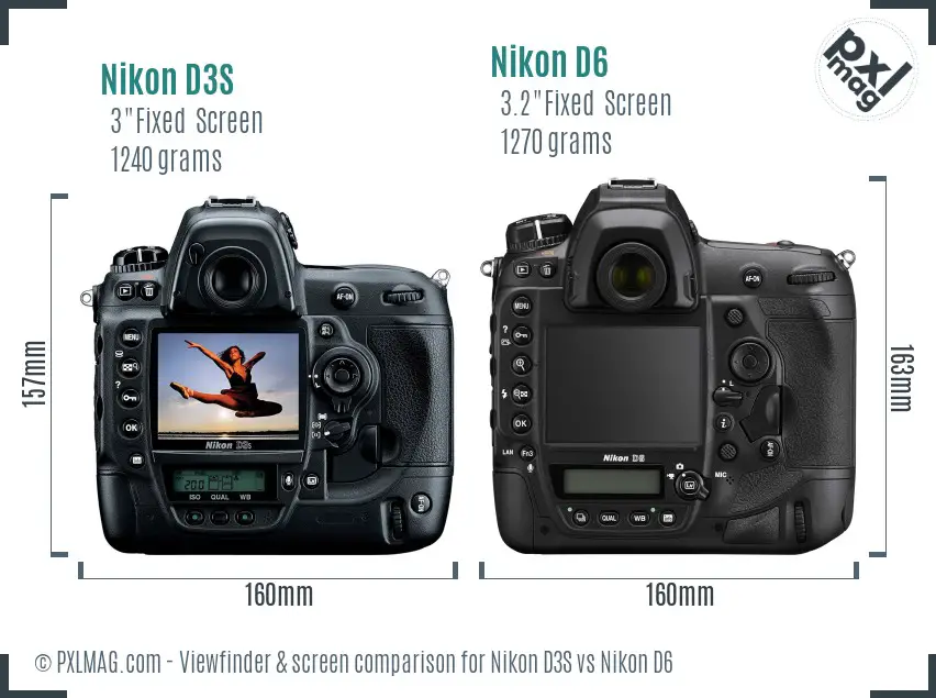 Nikon D3S vs Nikon D6 Screen and Viewfinder comparison