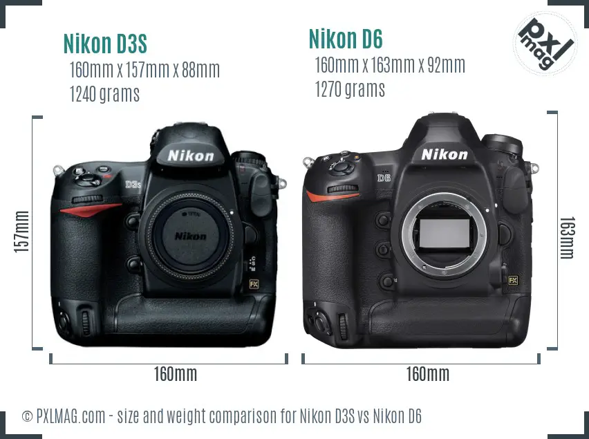 Nikon D3S vs Nikon D6 size comparison