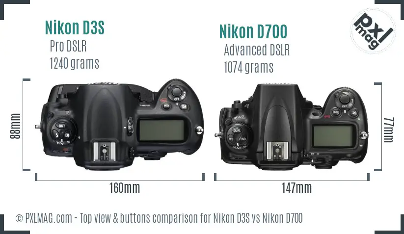 Nikon D3S vs Nikon D700 top view buttons comparison Nikon D3S vs Nikon D700 top view buttons comparison