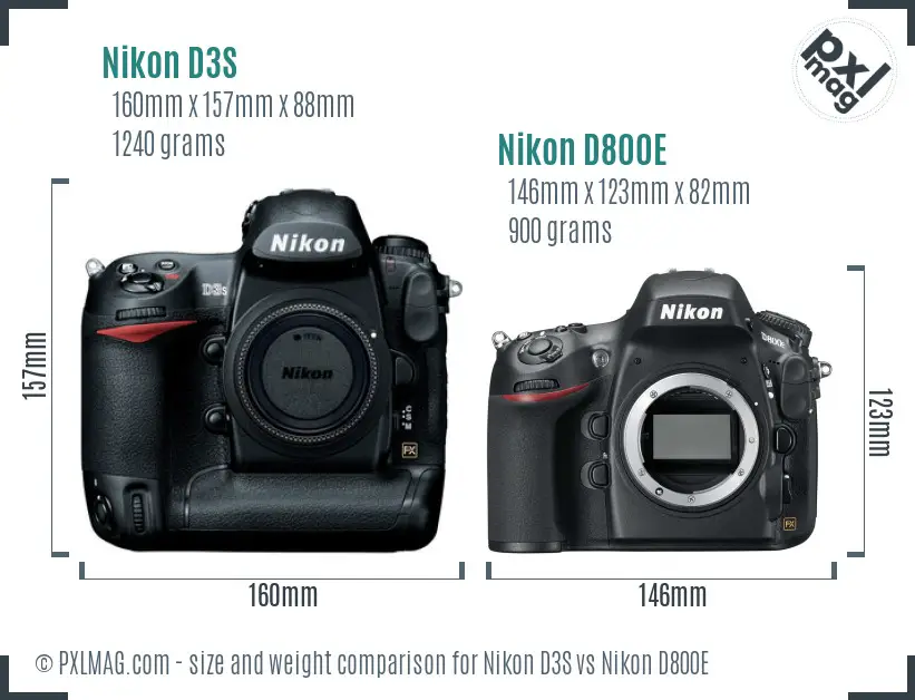 Nikon D3S vs Nikon D800E size comparison Nikon D3S vs Nikon D800E size comparison