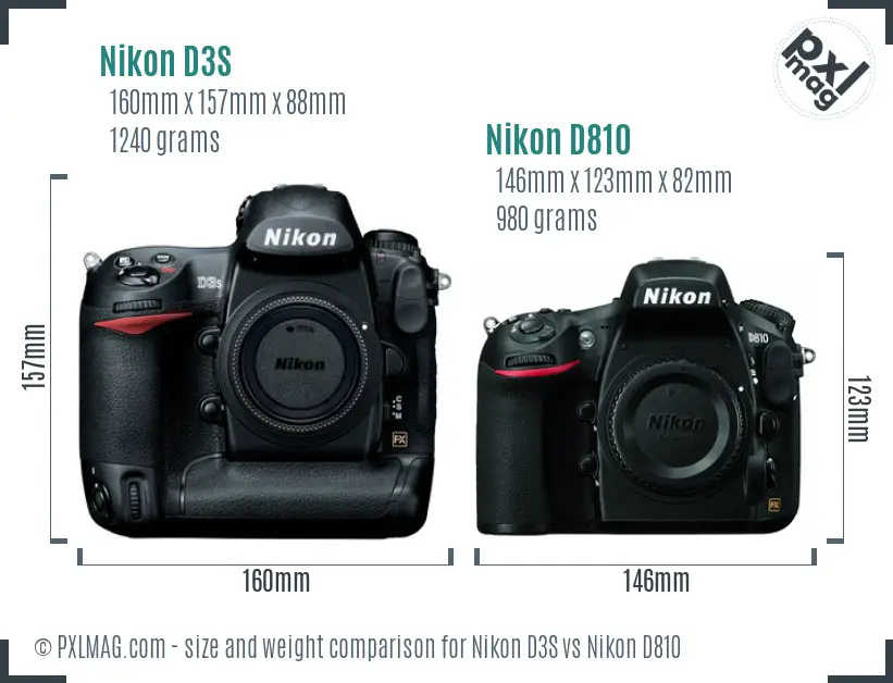Nikon D3S vs Nikon D810 size comparison