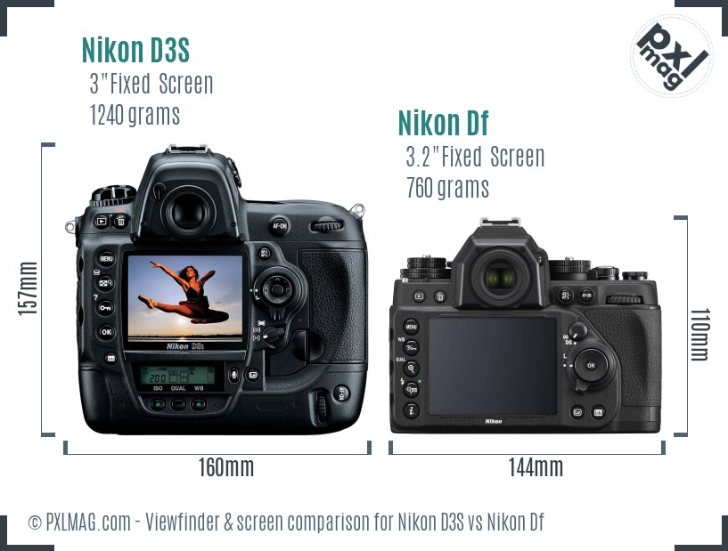 Nikon D3S vs Nikon Df Screen and Viewfinder comparison