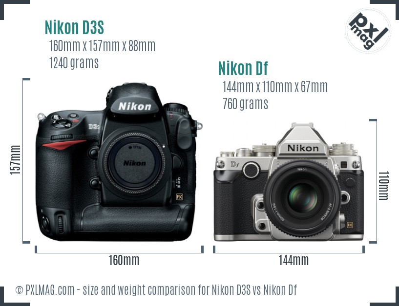 Nikon D3S vs Nikon Df size comparison