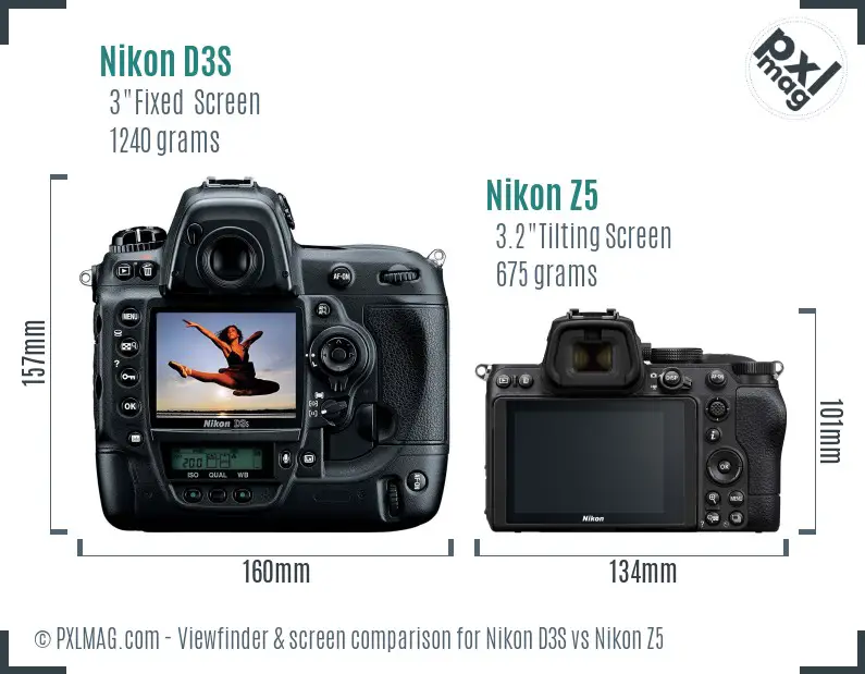 Nikon D3S vs Nikon Z5 Screen and Viewfinder comparison