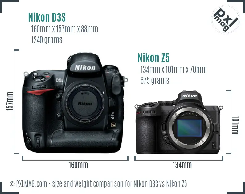 Nikon D3S vs Nikon Z5 size comparison