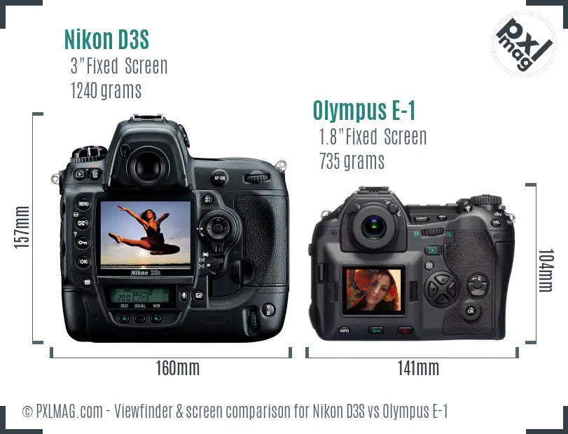 Nikon D3S vs Olympus E-1 Screen and Viewfinder comparison