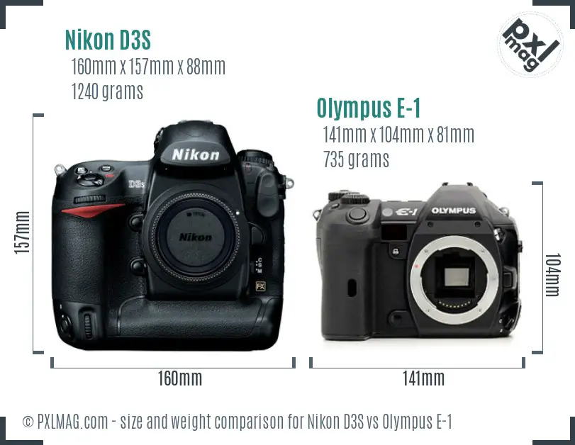 Nikon D3S vs Olympus E-1 size comparison