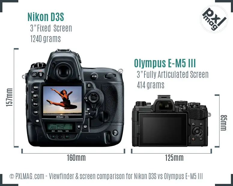 Nikon D3S vs Olympus E-M5 III Screen and Viewfinder comparison