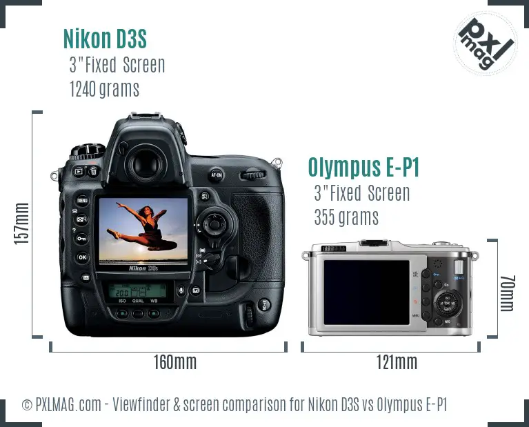 Nikon D3S vs Olympus E-P1 Screen and Viewfinder comparison